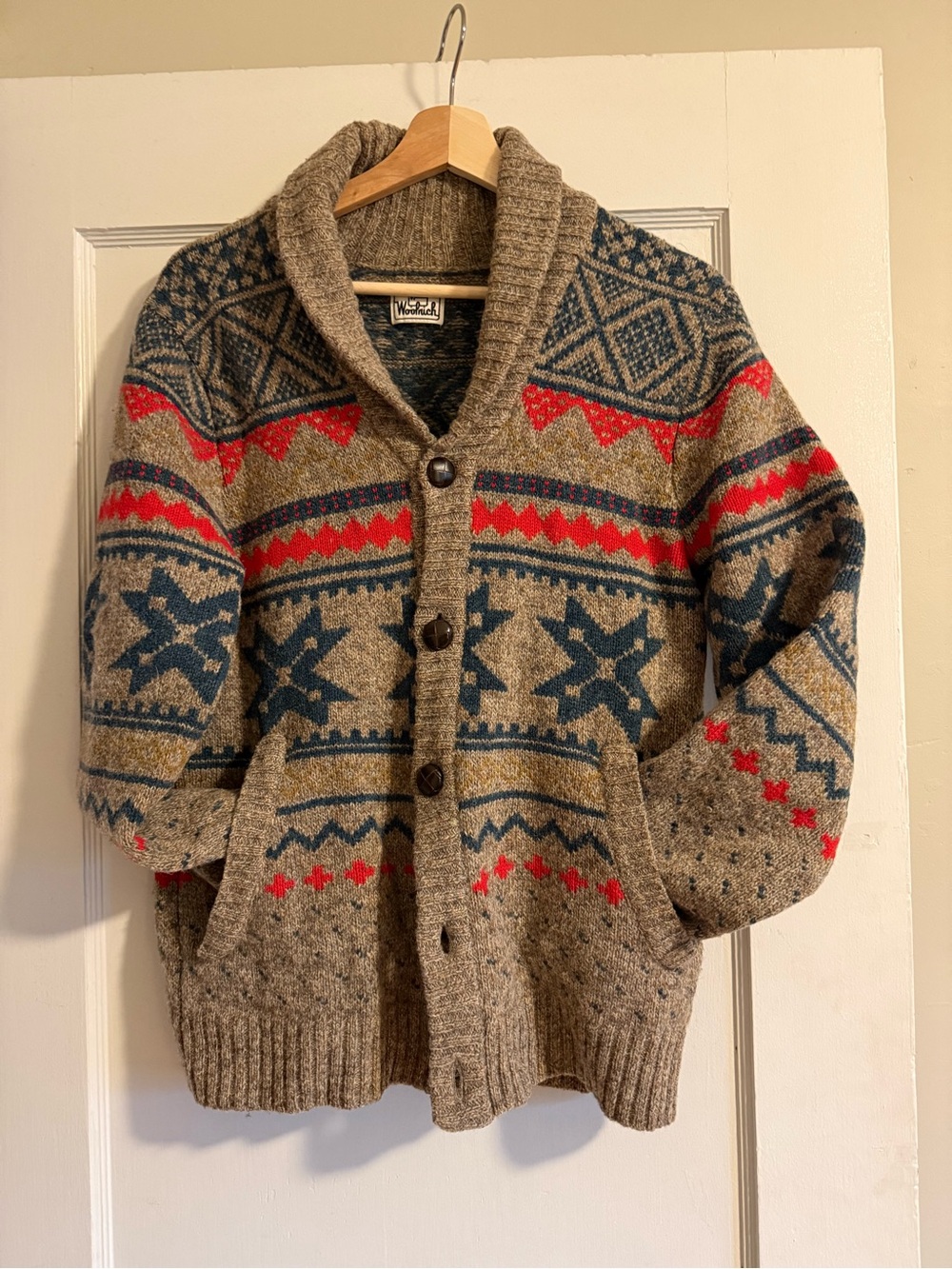 Woolrich Fair Isle Cardigan Sweater Mens M Womens L/XL